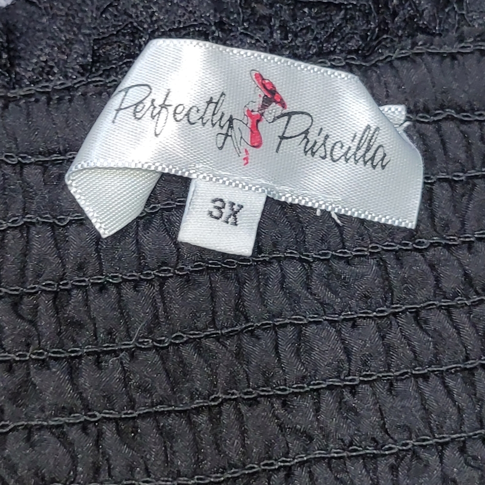 PERFECTLY PRISCILLA 3X Elegant Black Lace Smock Blouse | Square Neck - Picture 6 of 6